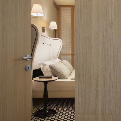 interior design bedroom light wood black and white studio catoir